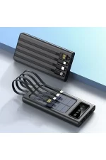 Solar 30.000 Mah Güneş Enerjili Led Işıklı Powerbank Şarj Aleti 2x Usb Çıkışlı Çoklu Kablolu