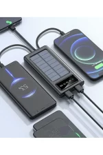 Solar 30.000 Mah Güneş Enerjili Led Işıklı Powerbank Şarj Aleti 2x Usb Çıkışlı Çoklu Kablolu - Görsel 2